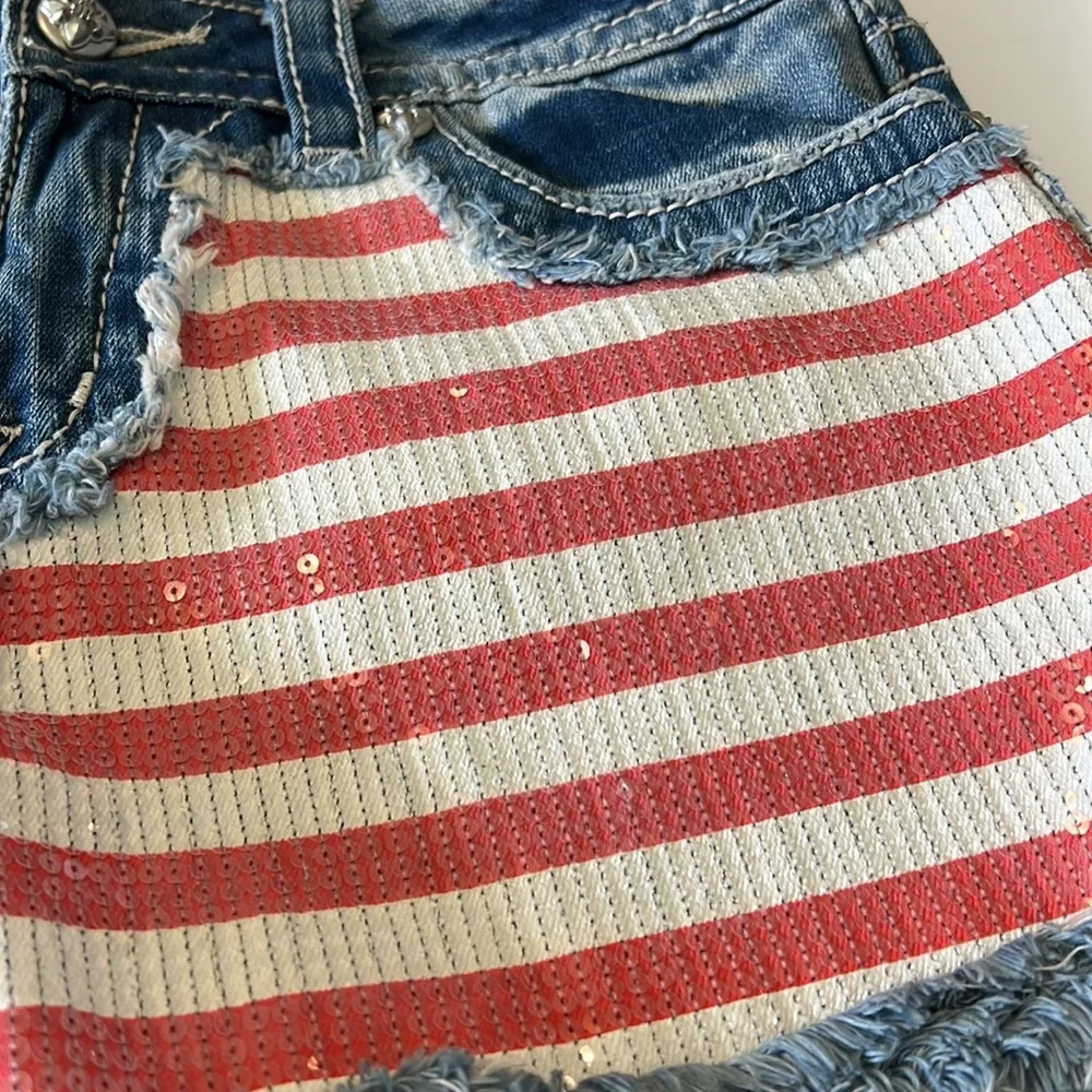 EUC Sequined Miss Me Jean Fringed Shorts - Picture 3 of 6